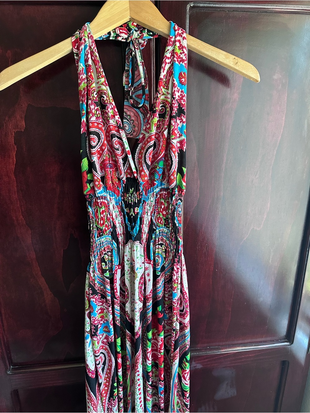 Y2K Paisley Halter Maxi Dress multicolor